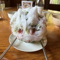 Vegan Matcha & Strawberry Shaved Ice  at Rokaku Tea House - Hexagon Cafe  in Miyajima