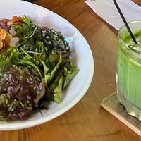 Vegan curry with a delicious salad, soya matcha at Rokaku Tea House - Hexagon Cafe  in Miyajima