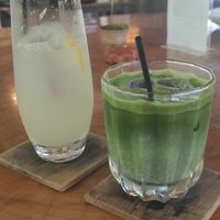 Hiroshima lemonade and soya matcha at Rokaku Tea House - Hexagon Cafe  in Miyajima
