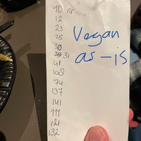 This is a list of vegan menu items given to us by the kitchen  at Japans sushi en grill restaurant Izumi in Weert