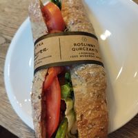 It was with tomatoes, soy thingis and vegan aioli at Green Caffè Nero in Warsaw