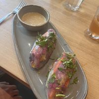 Tempeh Summer Rolls with Peanut Sauce!  at Morgentau. in Barcelona