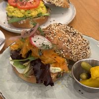 A bagel with "Cream cheese" and "Salmon" that I'll dream of until my next visit.   at Morgentau. in Barcelona