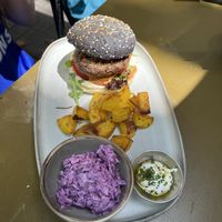 Black bean burgerrs  at Morgentau. in Barcelona