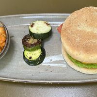 Breakfast muffin and beans  at Morgentau. in Barcelona