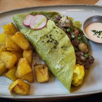 Cheese and mushroom omelette at Morgentau. in Barcelona