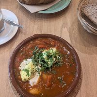 Shakshuka and a croissant at Morgentau. in Barcelona