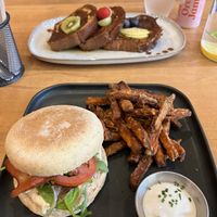 BLT + sweet potato fries / French toastt  at Morgentau. in Barcelona