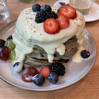 Blueberry pancakes  at Morgentau. in Barcelona