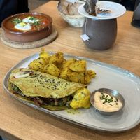 Chickpea omelette  at Morgentau. in Barcelona