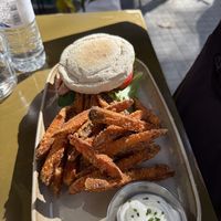  Burger with sweet potato fries at Morgentau. in Barcelona