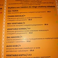 Vegan menu at Tandoor Kuchnia Indyjska in Olsztyn