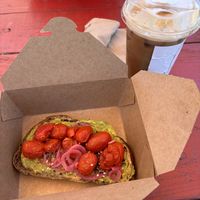 Avocado toast and cinnamon iced coffee  at Presto Strange O Cafe in Warwick