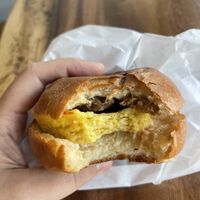 Vegan Breakfast Sandwich, with tempeh and just egg  at Baked Bar LA in Culver City