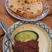 Hummus and tapenade with pita at Mezes in Toronto