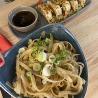 Scallion rice noodles and vegan gyoza  at  Chi  in West London