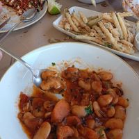 Giant bean stew, zucchini , wild green salad at O Aetos - Ο Αετός Restaurant in Pylos