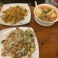 Two nasi goreng (one was curry flavored) and laksa  at Aunty Mena's in Wellington