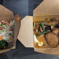 Nasi goreng and fish curry at Aunty Mena's in Wellington