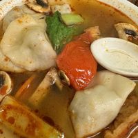 Tom yum with dumplings   at Aunty Mena's in Wellington