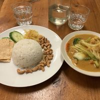 Nasi lemak with curry  at Aunty Mena's in Wellington