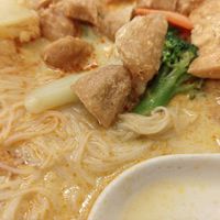 Laksa with mock duck and rice noodles at Aunty Mena's in Wellington