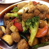 Not chicken nuggets and veggies in Kung pow sauce at Aunty Mena's in Wellington