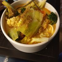 Laksa curry with tofu and veggie balls at Aunty Mena's in Wellington