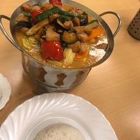 Chicken curry and rice  at Aunty Mena's in Wellington