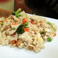Fried rice with gluten meat at Aunty Mena's in Wellington