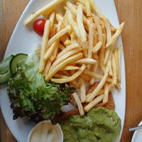 Vegan Schnitzel (with guacamole instead of peanut sauce) at Cafe Extrablatt in Oberhausen