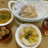 Foul, hummos and falafel with tea and bread at Al Mohandes Cafeteria - مطعم المهندس in Aqaba