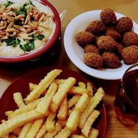 Fatteh, falafel and fries with chai at Al Mohandes Cafeteria - مطعم المهندس in Aqaba