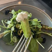 Fried asparagus with the delish dip  at Brasserie Lavette in Gothenburg