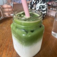 iced matcha latte with almond milk   at Farm Girl in South West London