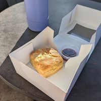 Vegan biscuit with strawberry jam at hell yeah gluten free in Atlanta