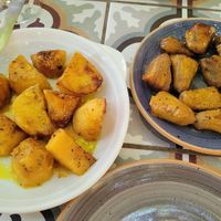 Zucchini flowers and baked potatoes at Hamam Cafe in Rhodes