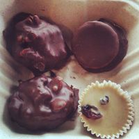 Holiday treats. Caramel pecan, white chocolate cranberry and peppermint patty.  at Fruition - Seaport Farmers' Market in Halifax