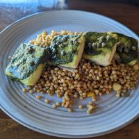 Lemon caper Tofu over couscous. So delicious at Sia's in Pittsburgh