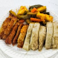 Side dishes, acar, steamed chicken, roasted chicken, each $1, delicious, recommended at Jia You Vegetarian - 泇佑素食 in East Singapore