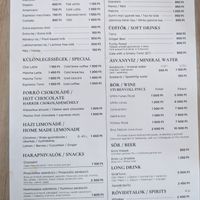 Menu at Baranka in Sopron