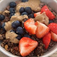 Granola Coconut Joghurt Bowl with homemade Hazelnut Butter 10/10  at Lucy's The Deli in Berlin