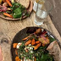 Sweet potato bowl with mixed veg and bread   at Honest Greens - Barceloneta in Barcelona