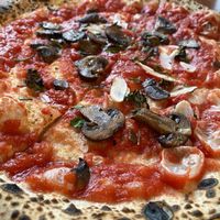 Vegan pizza with mushrooms  at Pizzicletta - Pheonix in Flagstaff