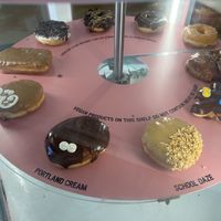 Vegan donut options on display  at Voodoo Doughnut in Vancouver