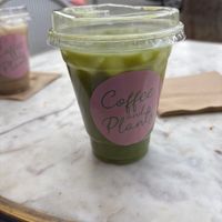 Matcha latte with a chi latte in back   at Coffee and Plants  in Los Angeles