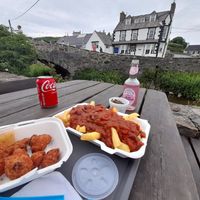 Snack time at Sblash Fish Bar in Aberdaron