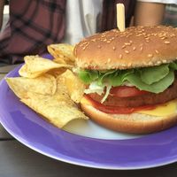 Vegan cheeseburger  at Savory in Frankfurt