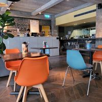 Seating inside at 123V Bakery in London