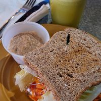 Green lemonade, supper veggie on ezekiel bread, and Thai kelp noodles. at Superfoods Cafe & Market in Mt Airy